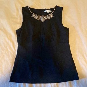 CAbi 508 The Glitz Shell Charcoal Beaded Top Blouse sz 8